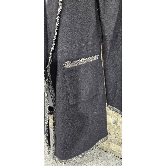 Karl Lagerfeld Womens Cardigan Wool Blend Pockets Tweed Fringe Black Old Money S - Picture 9 of 12